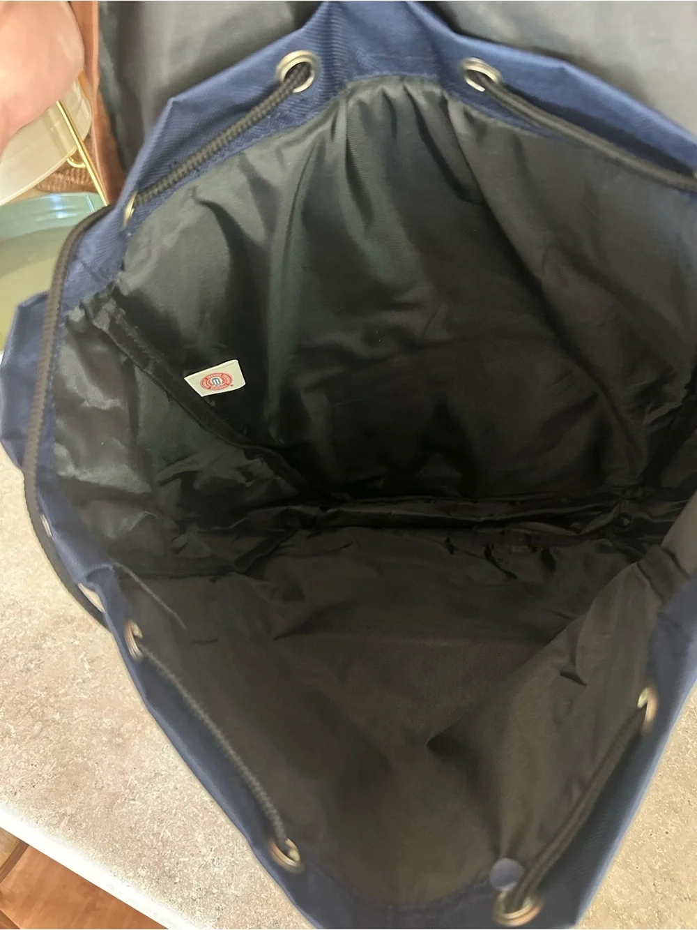 Navy Blue Backpack with Brown Trim - Michigan Patch